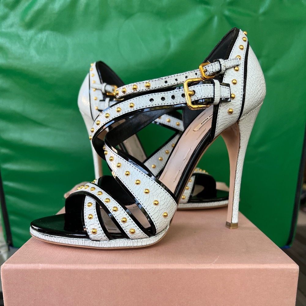 Miu Miu Crackled Leather Stud Heels